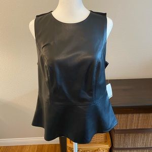 Sleeveless Black Pleather Peplum Top